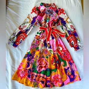 Dalia MacPhee Multicolored Floral Long Sleeve Dress, Size Medium